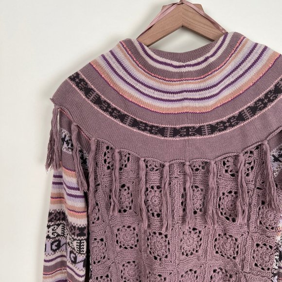 Anthropologie Granny Square Crochet Funky Knit Boho Cardigan Sweater Jacket Coat - Picture 8 of 9